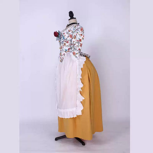 Mustard Yellow Rococo Dress with Floral Jacket and Ruffled Apron - 18th Century Ball Gown - Plus Size